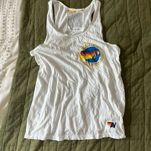 Aviator Nation White Tank Top with Rainbow Logo